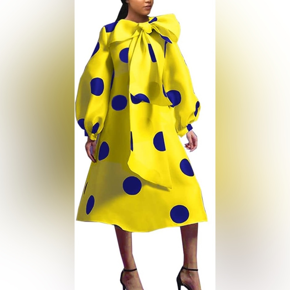 Yellow and Blue Polka Dot Dress